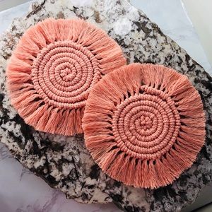 Handmade Candy Pink Macramé Coasters
